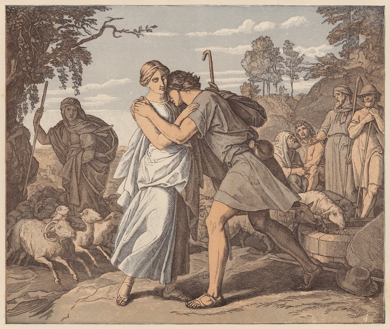 Jákob a Ráchel u studny, Genesis, XXIX od Julius (after) Schnorr von Carolsfeld