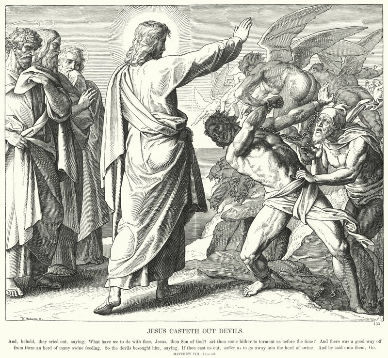 Ježíš vyhání ďábla (rytina) od Julius (after) Schnorr von Carolsfeld