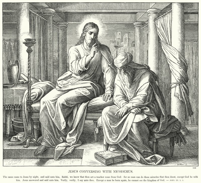 Ježíš mluví s Nikodémem (rytina) od Julius (after) Schnorr von Carolsfeld