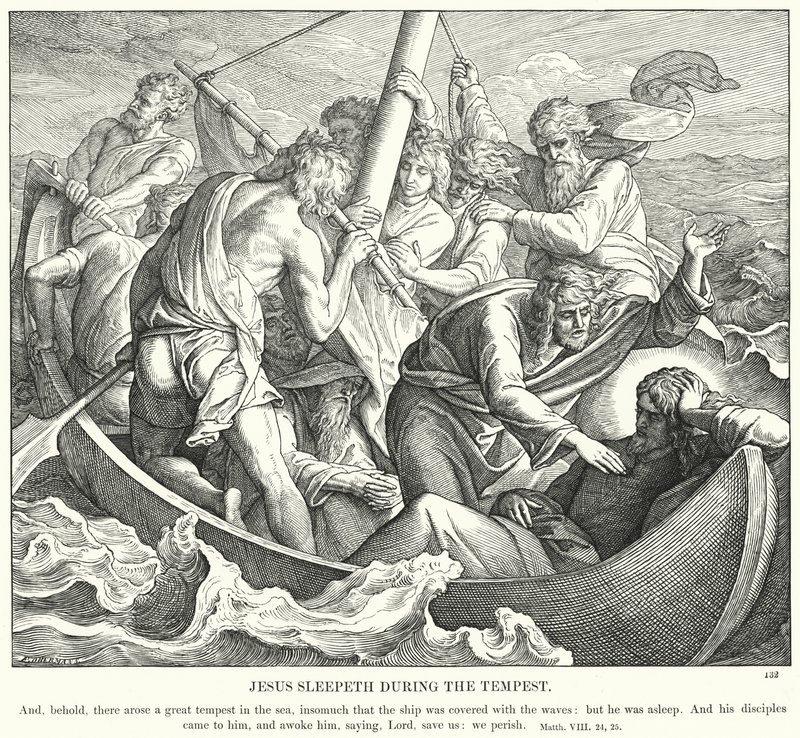 Ježíš spí během bouře (rytina) od Julius (after) Schnorr von Carolsfeld