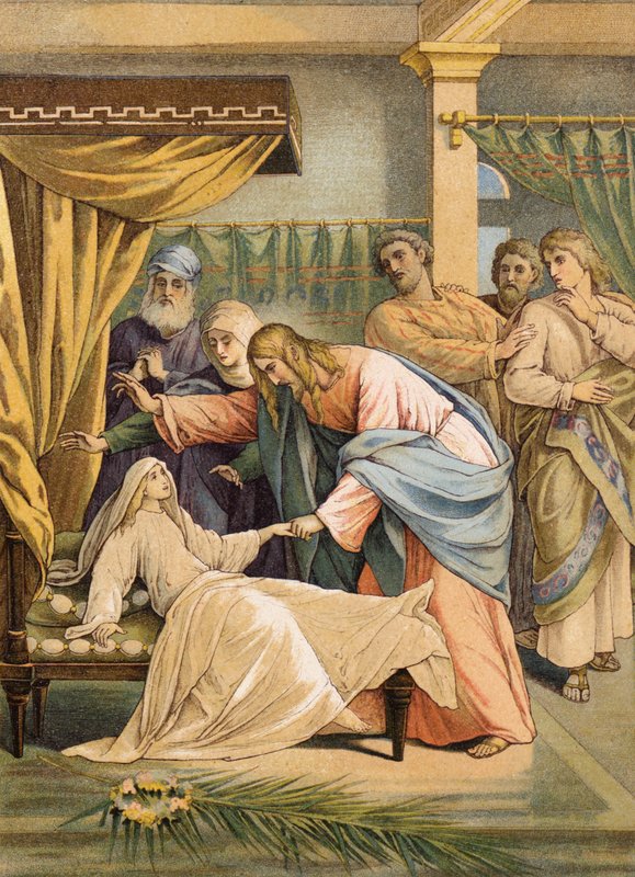 Ježíš a Jairova dcera (barevná litografie) od Julius (after) Schnorr von Carolsfeld