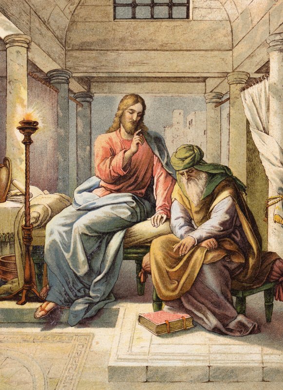 Ježíš a Nikodém (barevná litografie) od Julius (after) Schnorr von Carolsfeld