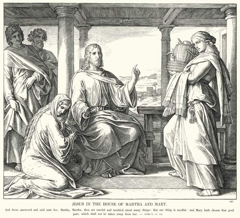 Ježíš v domě Marty a Marie (rytina) od Julius (after) Schnorr von Carolsfeld