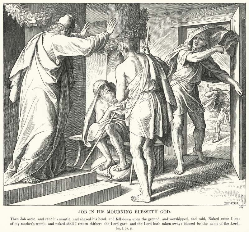 Job ve svém smutku velebí Boha (rytina) od Julius (after) Schnorr von Carolsfeld