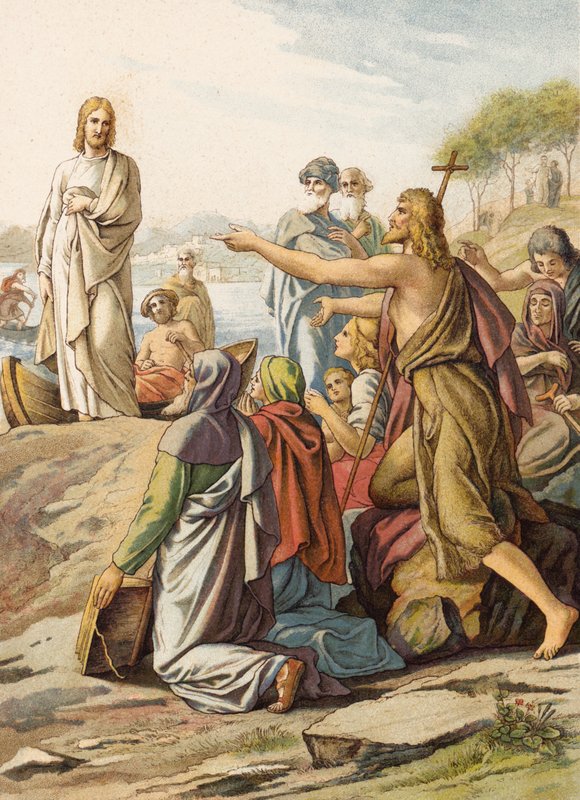 Jan Křtitel zvěstuje Krista (barevná litografie) od Julius (after) Schnorr von Carolsfeld
