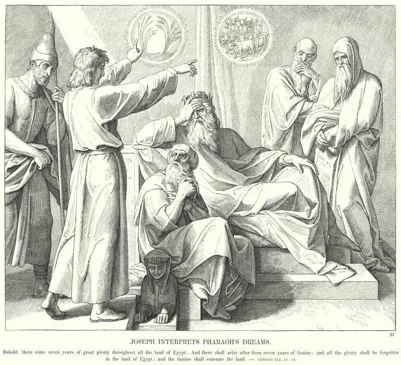 Joseph interpretuje faraonovy sny (rytina) od Julius (after) Schnorr von Carolsfeld