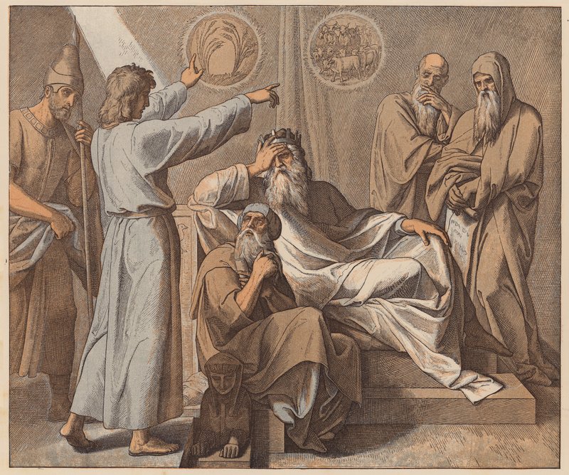 Josef vykládá Faraónovy sny, Genesis, XLI, 25 (kolorovaná rytina) od Julius (after) Schnorr von Carolsfeld