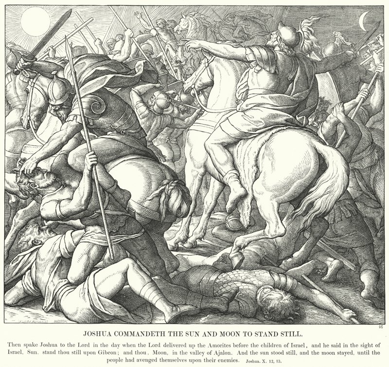 Joshua přikazuje Slunci a Měsíci stát na místě (rytina) od Julius (after) Schnorr von Carolsfeld