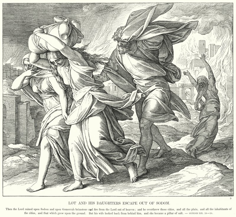 Lot a jeho dcery utíkají ze Sodomy (rytina) od Julius (after) Schnorr von Carolsfeld