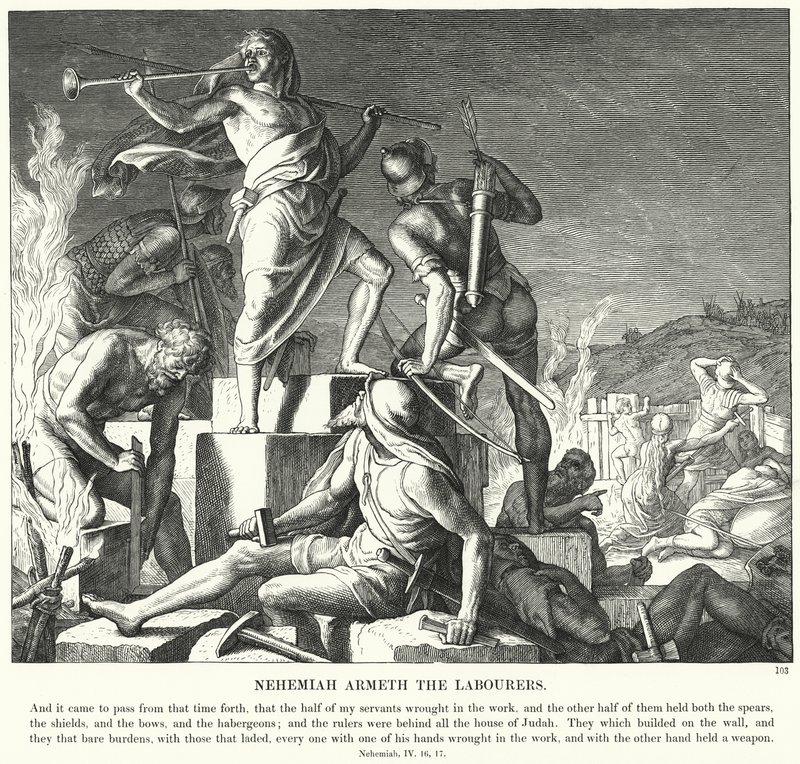 Nehemiah Armeth the Laborers (rytina) od Julius (after) Schnorr von Carolsfeld