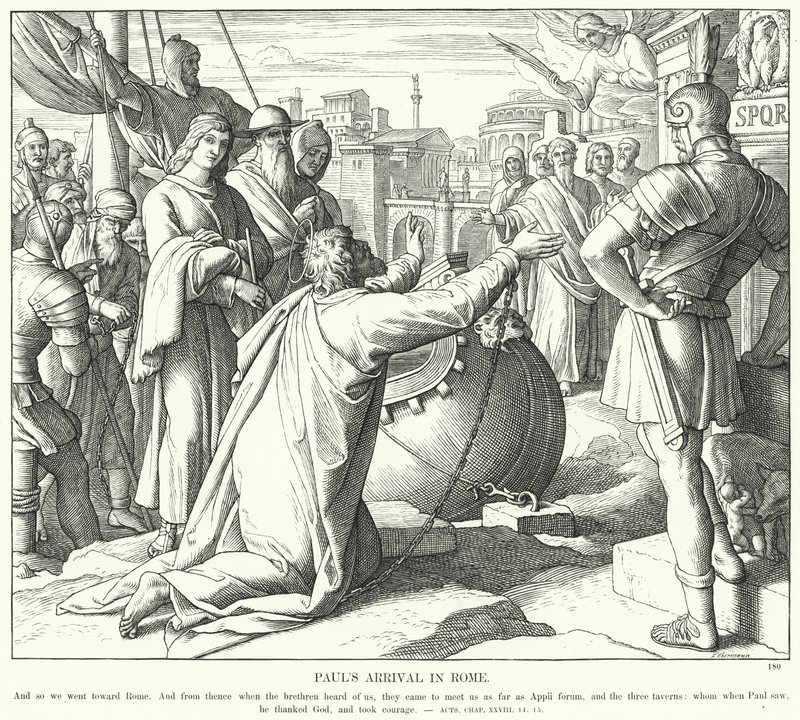Pavlův příjezd do Říma (rytina) od Julius (after) Schnorr von Carolsfeld