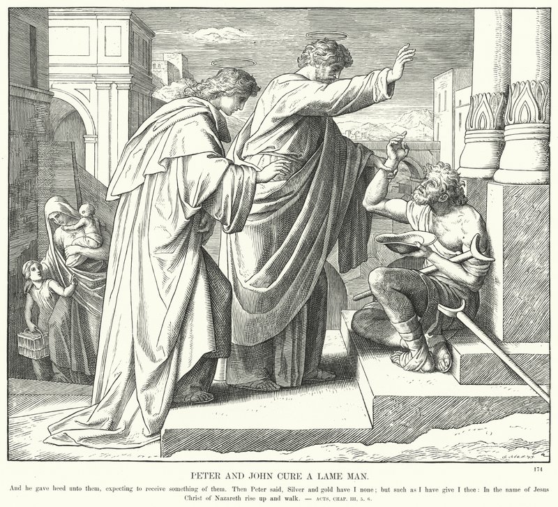 Peter a John Cure a Lame Man (rytina) od Julius (after) Schnorr von Carolsfeld