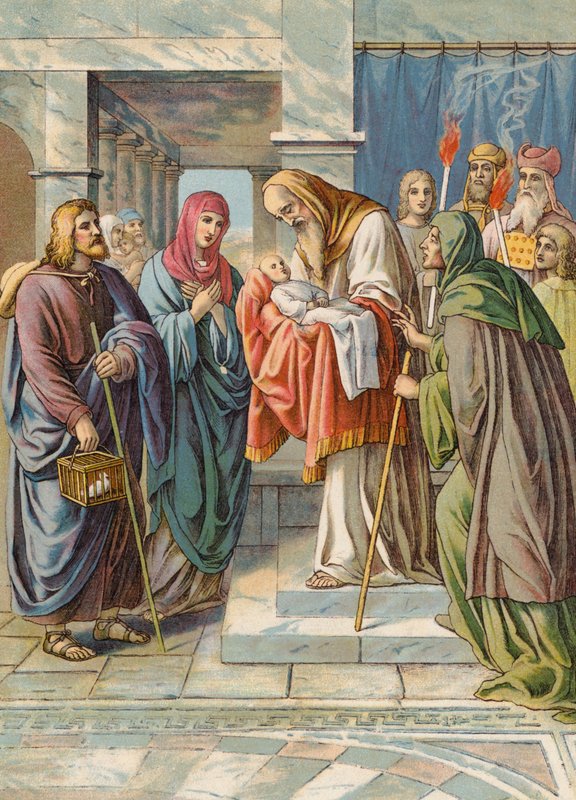Představení Ježíše v chrámu (barevná litografie) od Julius (after) Schnorr von Carolsfeld