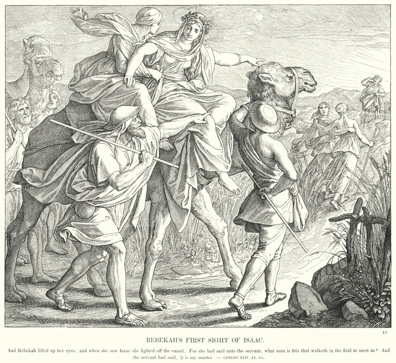 První pohled Rebeky na Izáka (rytina) od Julius (after) Schnorr von Carolsfeld