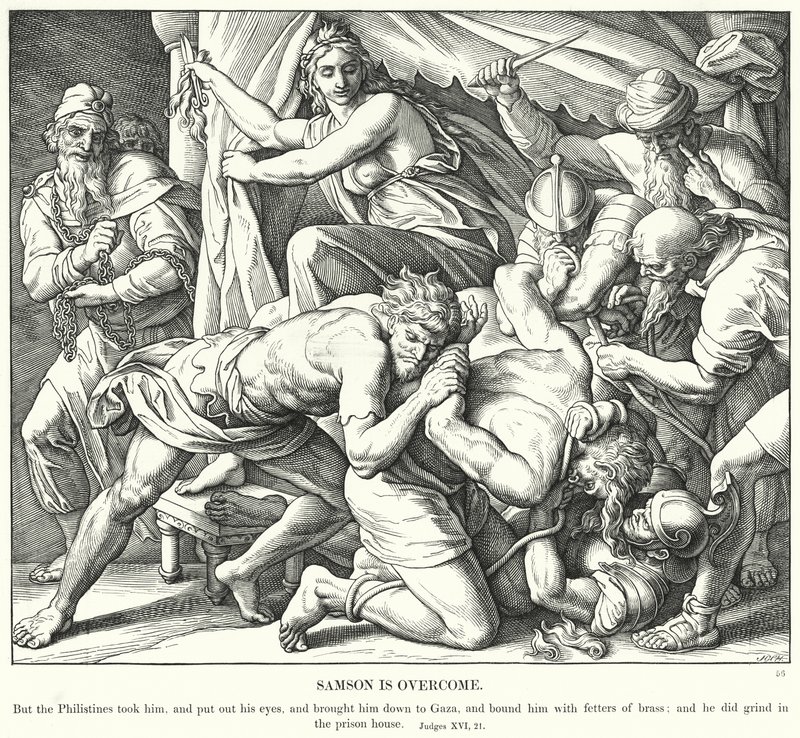 Samson je překonán (rytina) od Julius (after) Schnorr von Carolsfeld