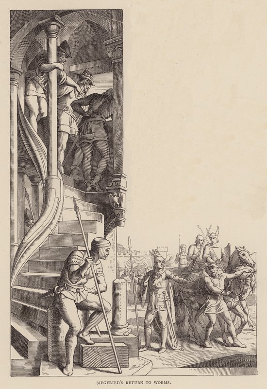 Siegfriedův návrat do Wormsu (rytina) od Julius (after) Schnorr von Carolsfeld