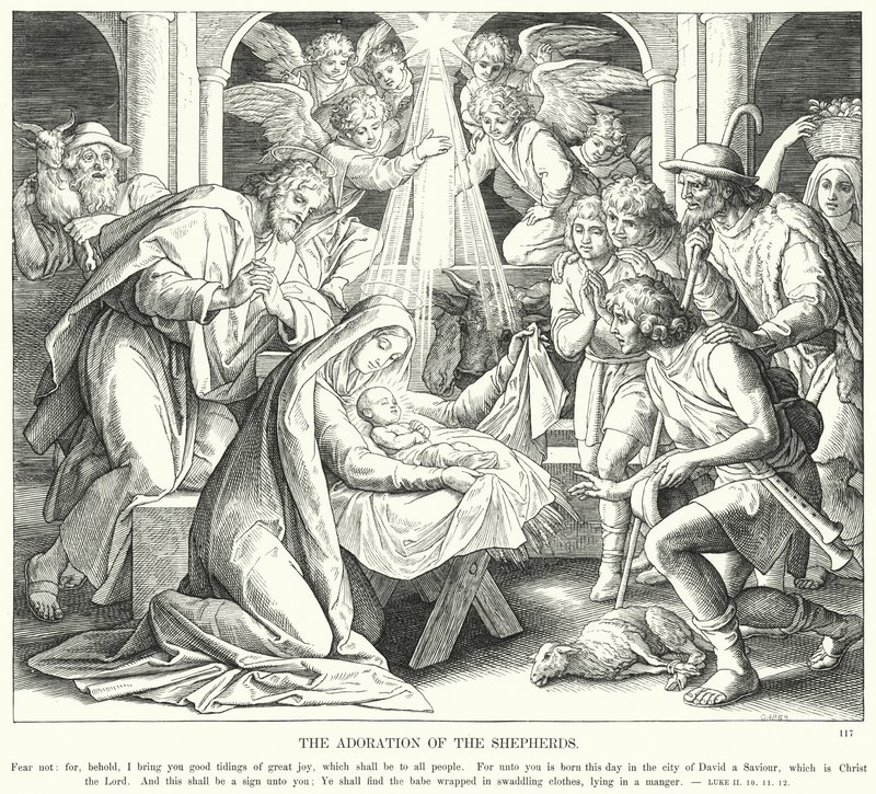 Klanění pastýřů (rytina) od Julius (after) Schnorr von Carolsfeld