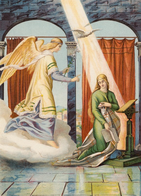 Zvěstování (barevná litografie) od Julius (after) Schnorr von Carolsfeld
