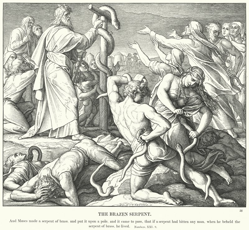 The Brazen Serpent (rytina) od Julius (after) Schnorr von Carolsfeld