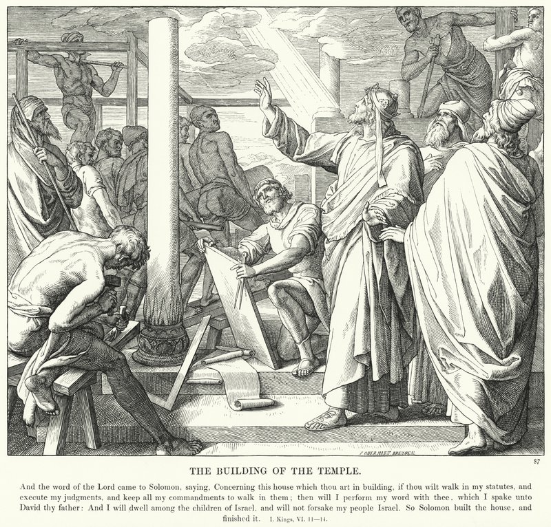 Stavba chrámu (rytina) od Julius (after) Schnorr von Carolsfeld