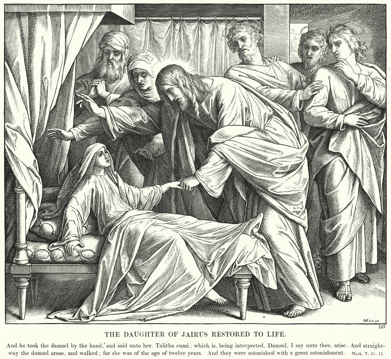 The Daughter of Jairus Restored to Life (rytina) od Julius (after) Schnorr von Carolsfeld