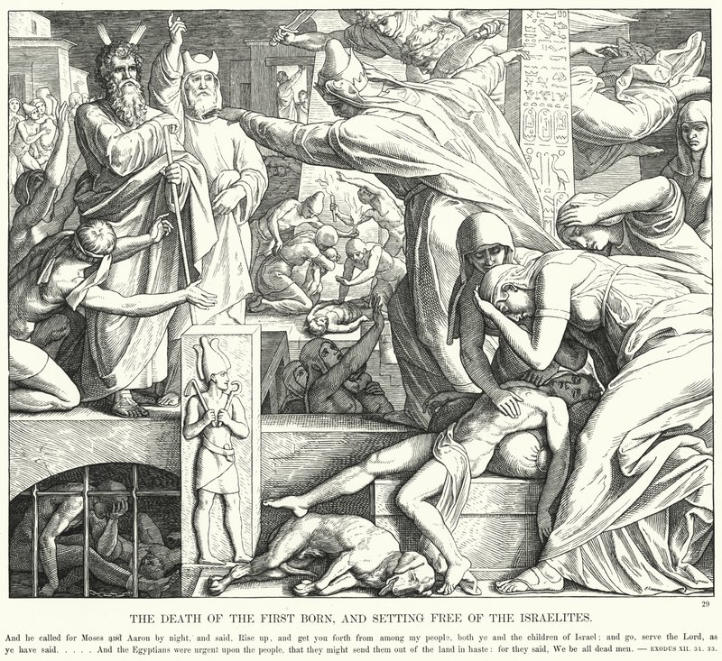 Smrt prvorozených a osvobození Izraelitů (rytina) od Julius (after) Schnorr von Carolsfeld