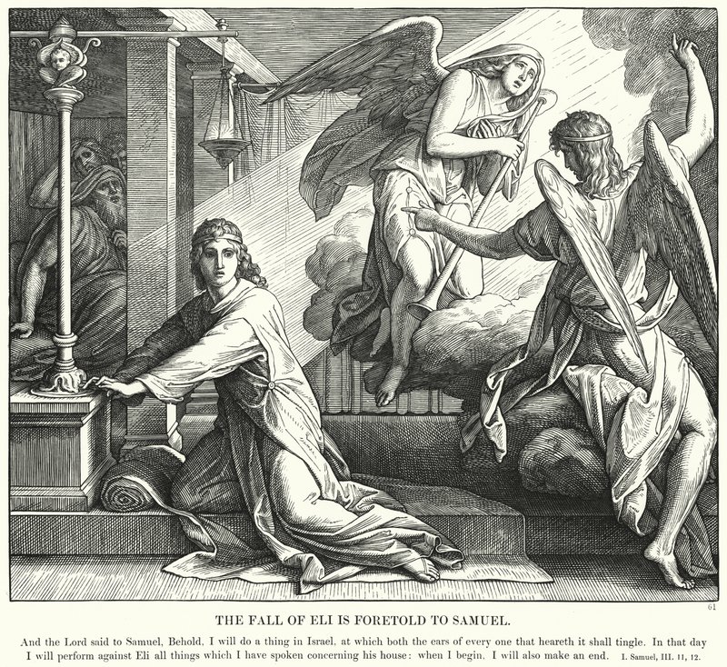 Pád Eli je předpovězen Samuelovi (rytina) od Julius (after) Schnorr von Carolsfeld