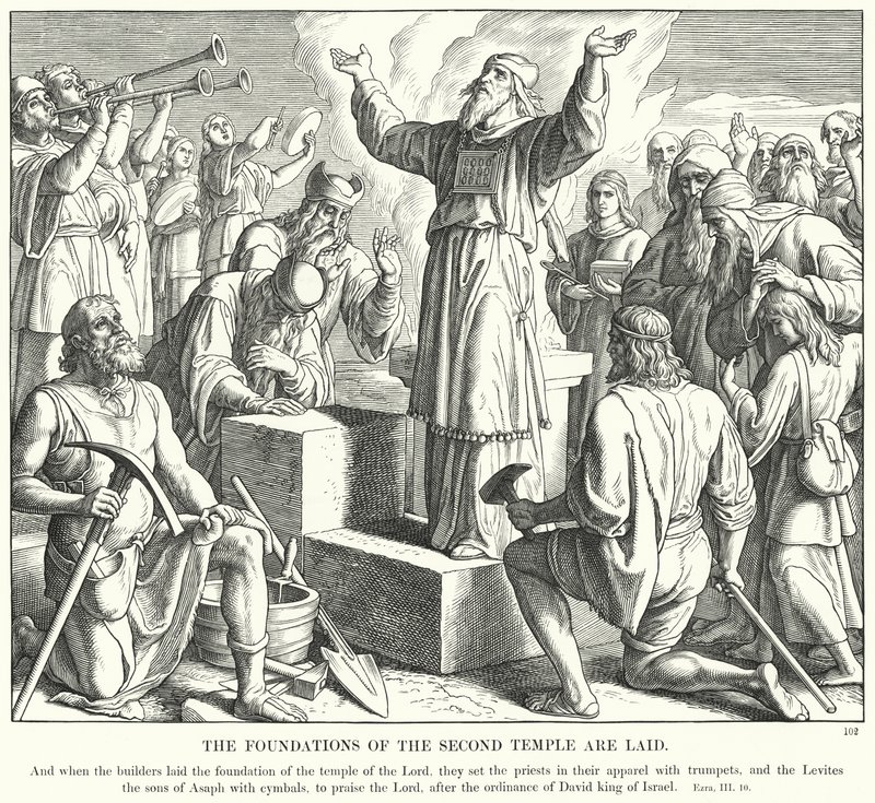 Základy druhého chrámu jsou položeny (rytina) od Julius (after) Schnorr von Carolsfeld