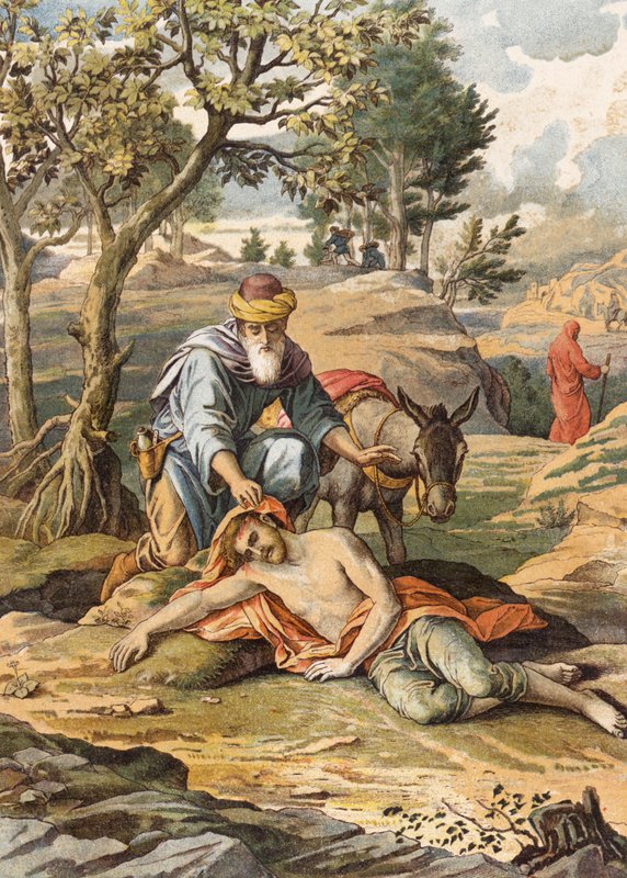 Dobrý Samaritán (barevná litografie) od Julius (after) Schnorr von Carolsfeld