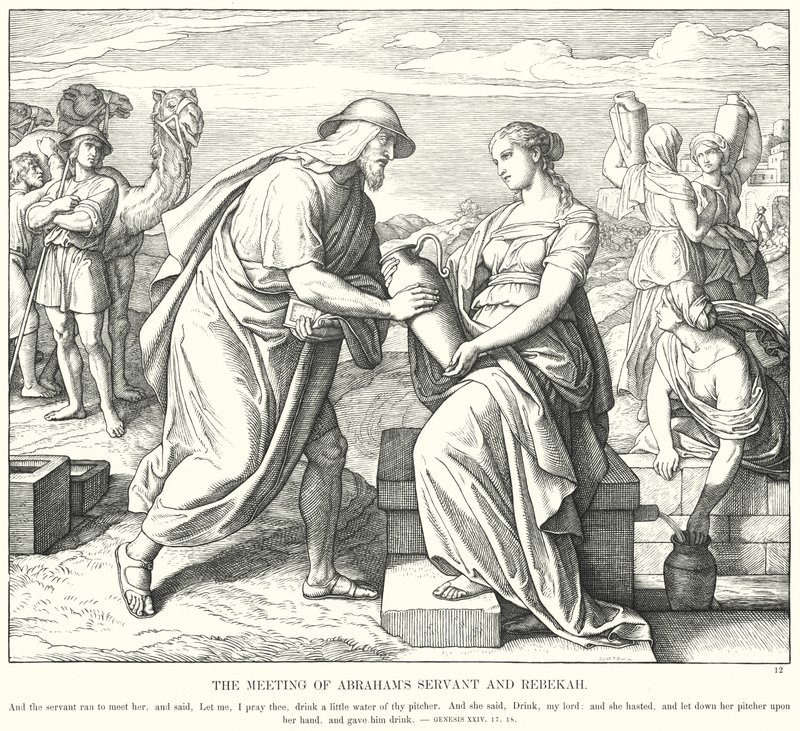 Setkání Abrahamova služebníka a Rebeky (rytina) od Julius (after) Schnorr von Carolsfeld