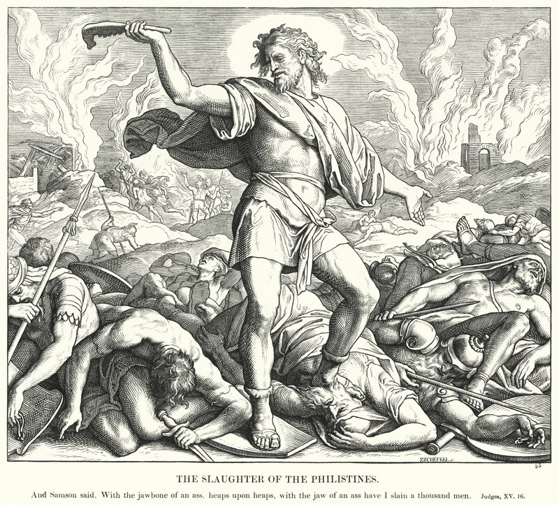 The Slaughter of the Philistines (rytina) od Julius (after) Schnorr von Carolsfeld