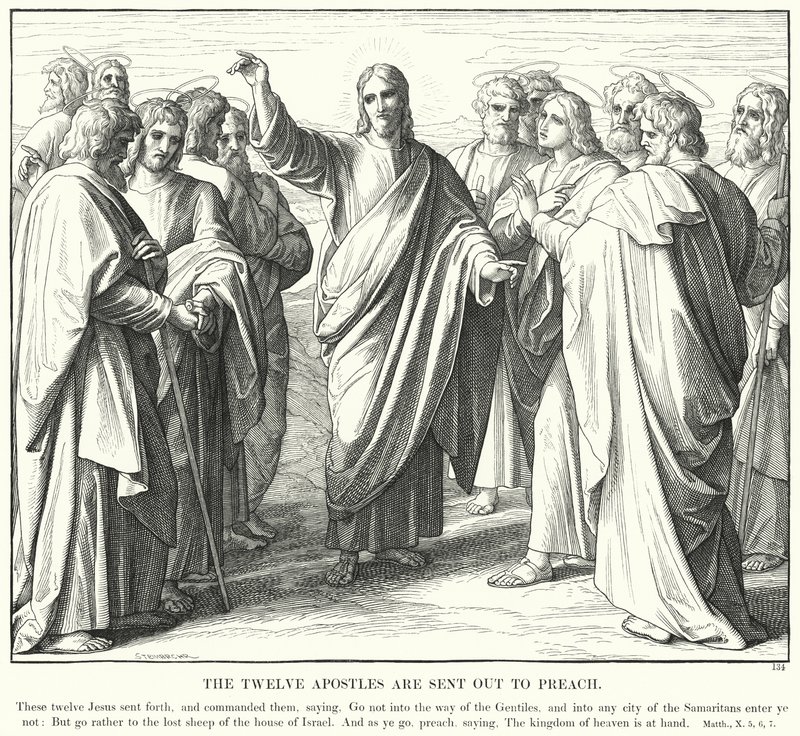 Dvanáct apoštolů je vysláno kázat (rytina) od Julius (after) Schnorr von Carolsfeld