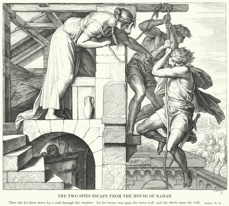 Útěk dvou špiónů z domu Rahab (rytina) od Julius (after) Schnorr von Carolsfeld