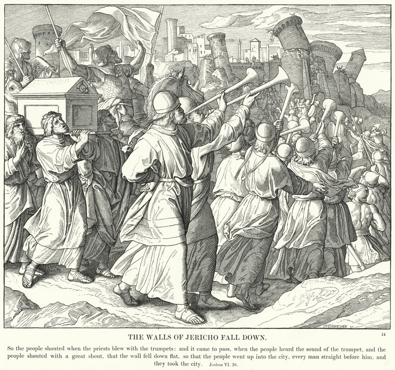 The Walls of Jericho Fall Down (rytina) od Julius (after) Schnorr von Carolsfeld