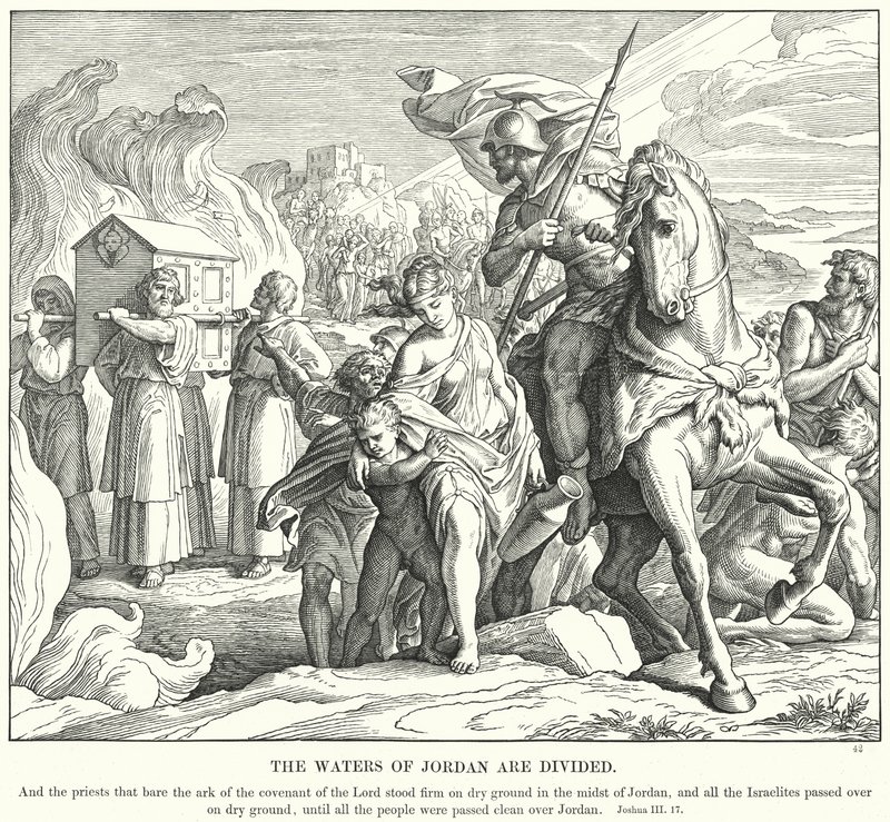 Vody Jordánu jsou rozděleny (rytina) od Julius (after) Schnorr von Carolsfeld