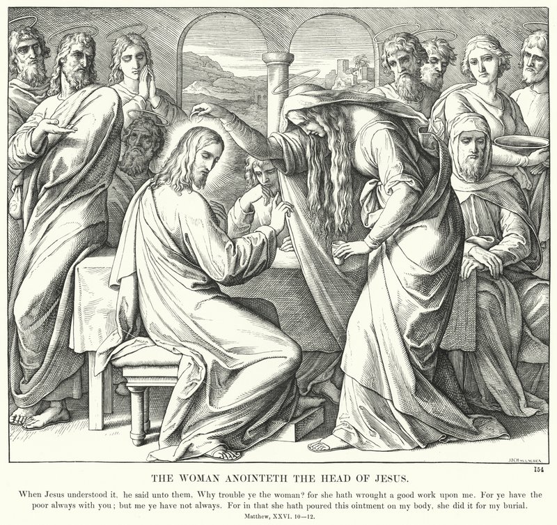 Žena pomazává hlavu Ježíše (rytina) od Julius (after) Schnorr von Carolsfeld