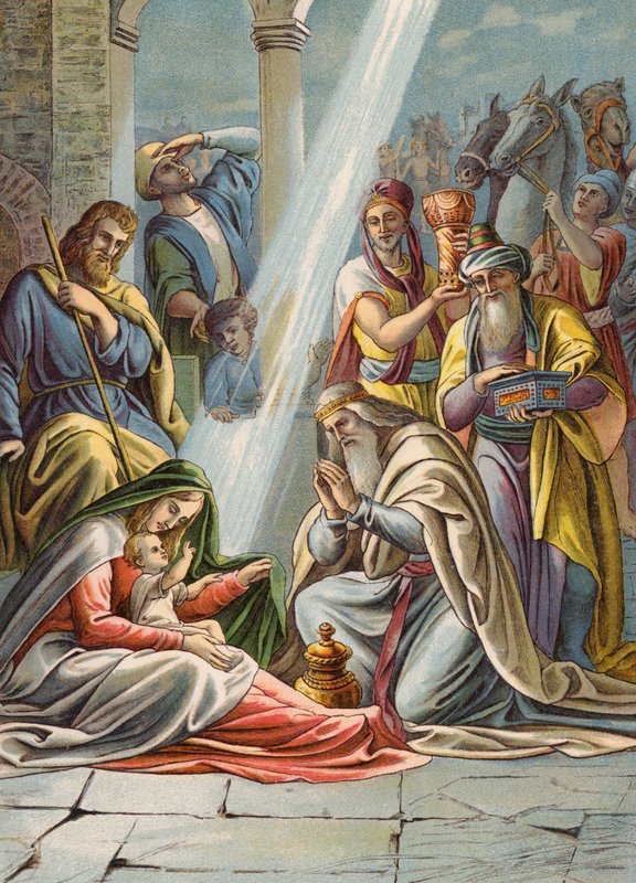 Tři mudrci (barevná litografie) od Julius (after) Schnorr von Carolsfeld