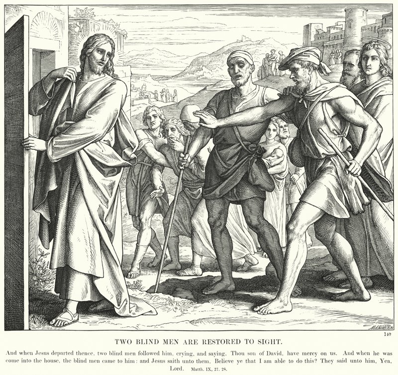 Dva slepí muži jsou obnoveni k vidění (rytina) od Julius (after) Schnorr von Carolsfeld