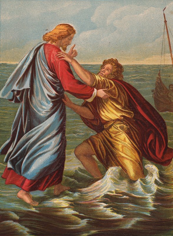Petr kráčí po moři (barevná litografie) od Julius Schnorr von Carolsfeld