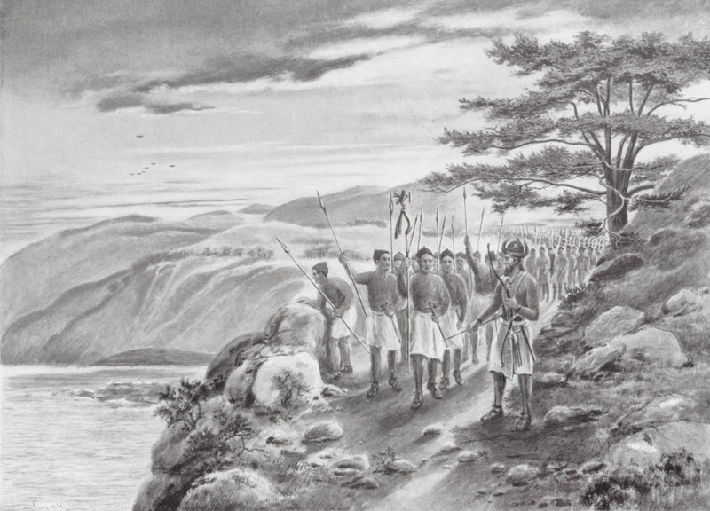 Sargon I. ve Středomoří (litografie) od Justus Hill
