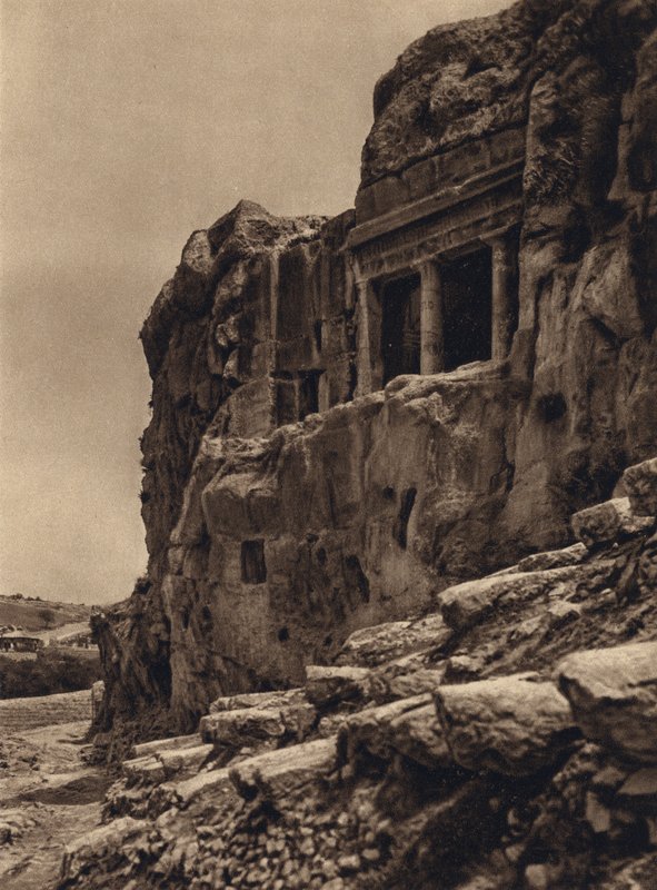 Jeruzalém, jeskyně svatého Jakuba v údolí Kidron (černobílá fotografie) od Karl Grober