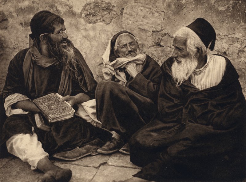 Jeruzalém, Židé na místě nářků (černobílá fotografie) od Karl Grober