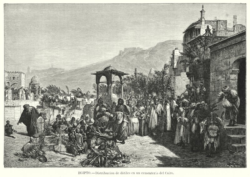 Distribuce dat na hřbitově, Káhira, Egypt (litho) od Karl Wilhelm Gentz