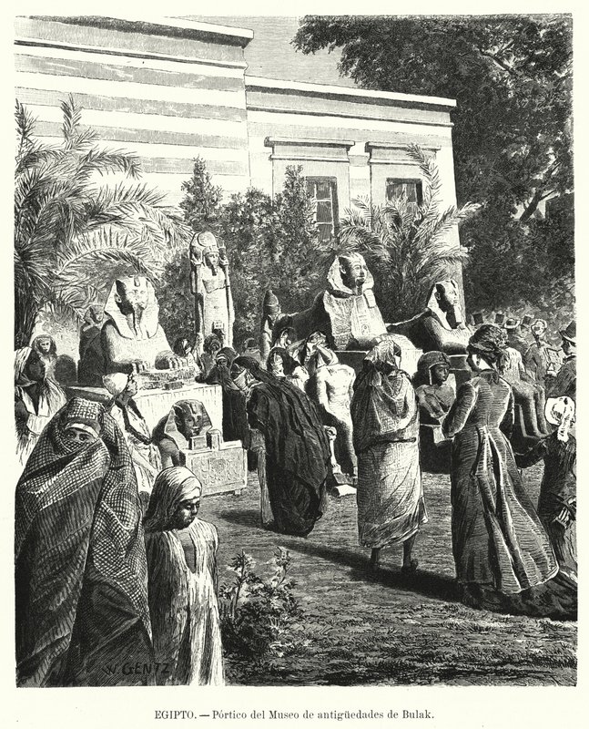 Portico Egyptského muzea starožitností, Bulaq, Káhira, Egypt (litho) od Karl Wilhelm Gentz