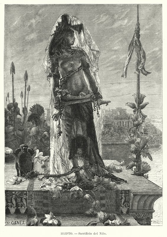 Obětování panny řece Nil ve starověkém Egyptě (litho) od Karl Wilhelm Gentz