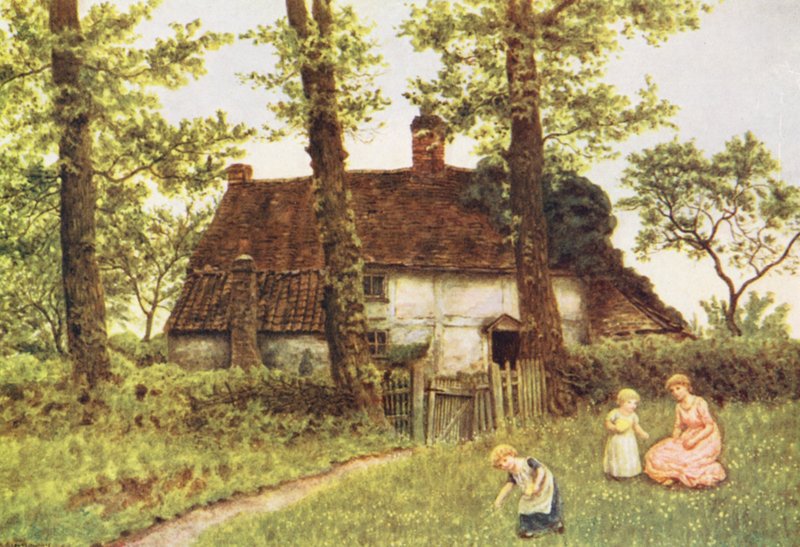 Chata v Surrey (barevná litografie) od Kate (after) Greenaway