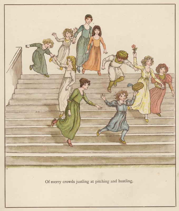 Ilustrace Kate Greenaway pro Krysař z Hamelnu od Roberta Browninga (barevné lito) od Kate (after) Greenaway