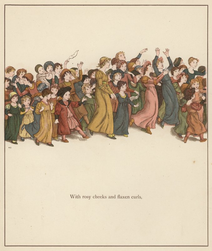 Ilustrace Kate Greenaway pro Krysař z Hamelnu od Roberta Browninga (barevné lito) od Kate (after) Greenaway