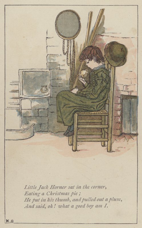 Malý Jack Horner seděl v rohu (barva litho) od Kate (after) Greenaway