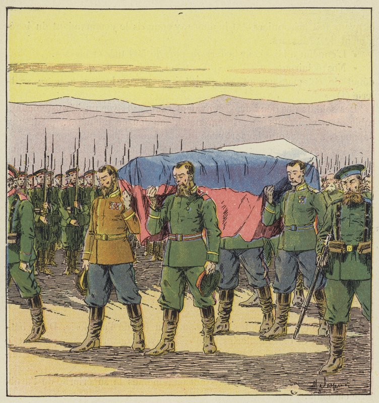 Pohřeb ruských raněných po bitvě u Vafangou od L. Malespine